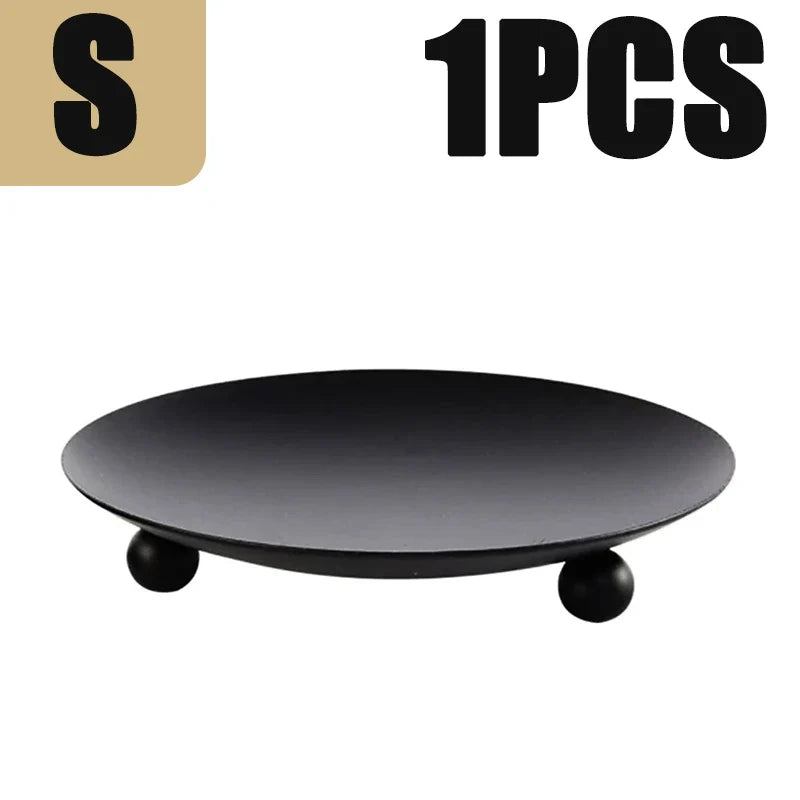 Iron Candle Holder, Classic Round Plate Base for Block Candles, Gold or Black in Single and Two-Piece Options - product view 4