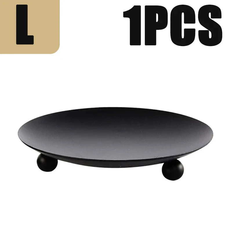 Iron Candle Holder, Classic Round Plate Base for Block Candles, Gold or Black in Single and Two-Piece Options - product view 5