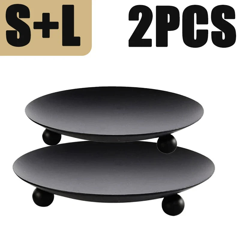 Iron Candle Holder, Classic Round Plate Base for Block Candles, Gold or Black in Single and Two-Piece Options - product view 6