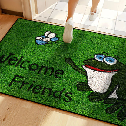 Cartoon Frog Outdoor Doormat, Green Polyester Welcome Mat, Fade-Resistant Machine-Made Rug in 40×60, 50×80 or 60×90 cm - product view 2
