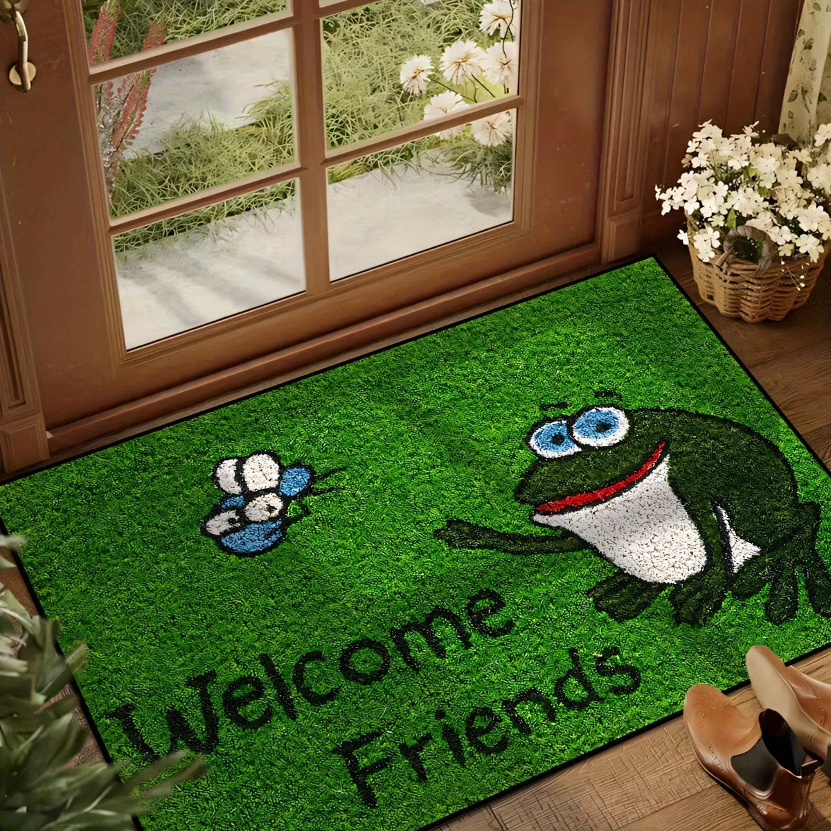 Cartoon Frog Outdoor Doormat, Green Polyester Welcome Mat, Fade-Resistant Machine-Made Rug in 40×60, 50×80 or 60×90 cm - product view 4