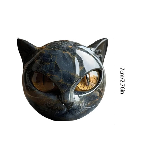 Decorative Black Cat Figurine, Resin Marble-Texture Cat Head Ornament, 8 x 8 cm Keepsake Gift for Desk or Home - product view 1