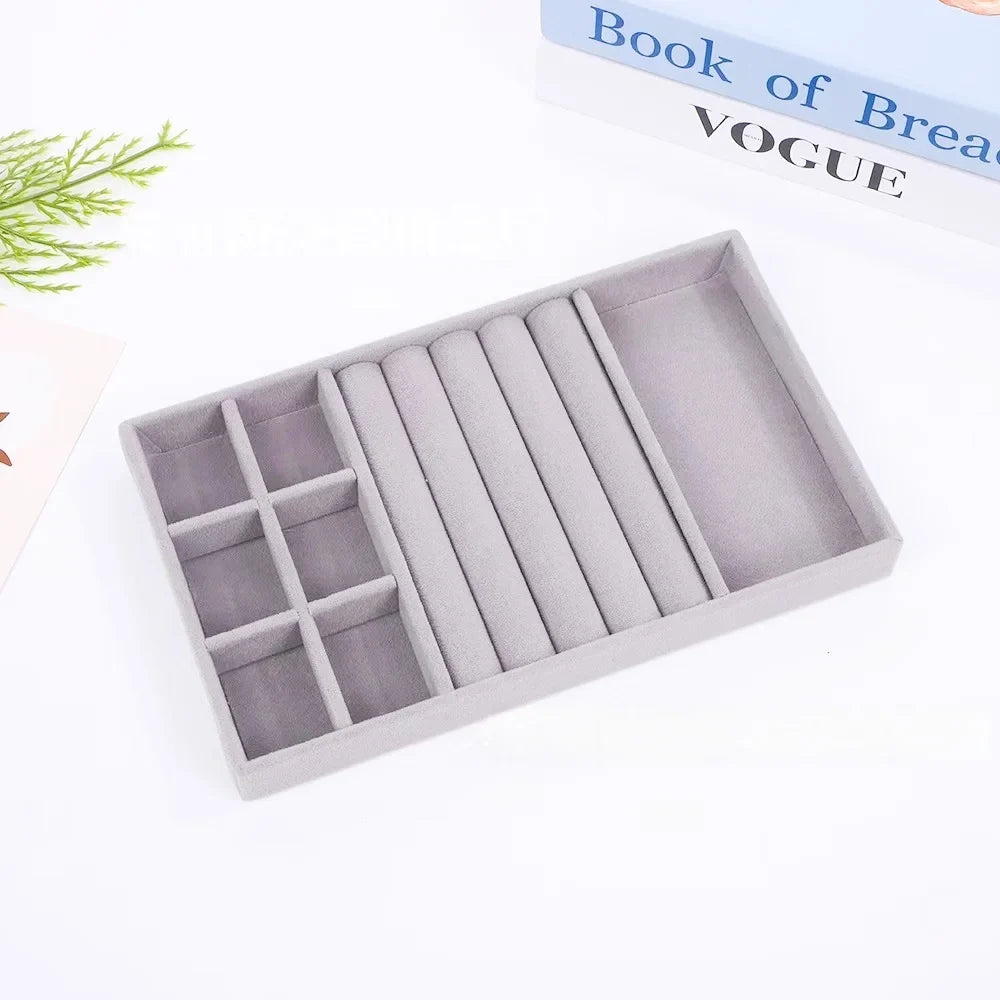 Travel Jewelry Organizer, Velvet Display Carrying Case, Stackable Ring, Earring and Necklace Storage, Multiple Grid Options - product view 4