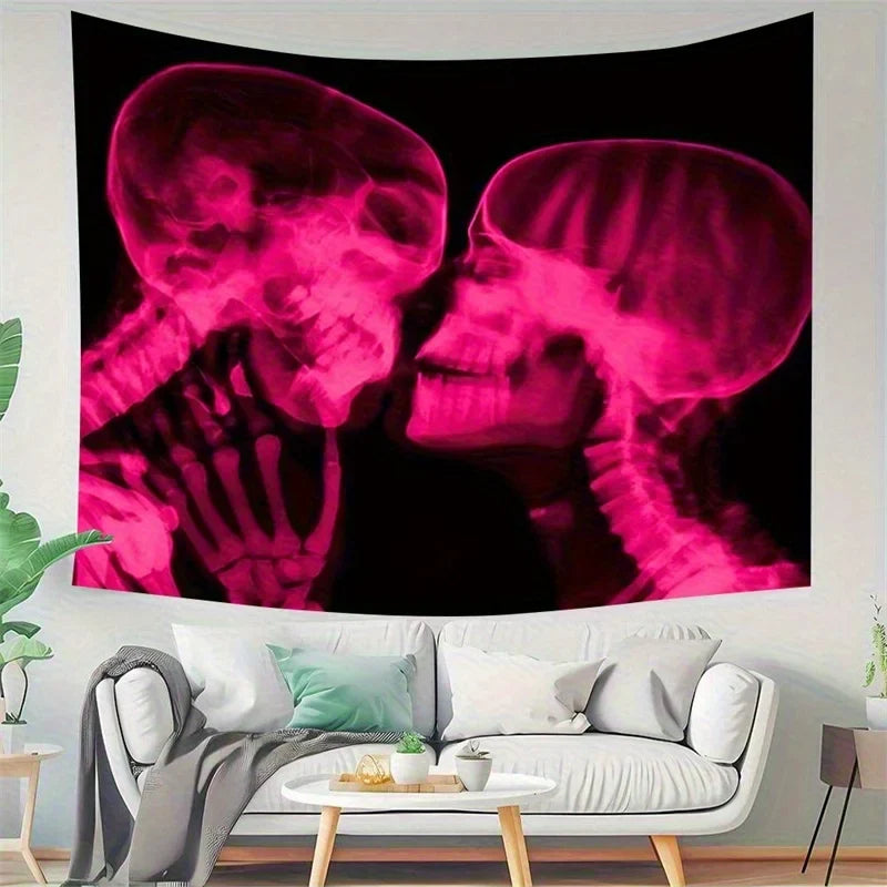Pink Skull X-Ray Tapestry, Printed Wall Hanging and Room Décor Accent, 8 Size Options for Bedroom, Living Room or Office - product view 4