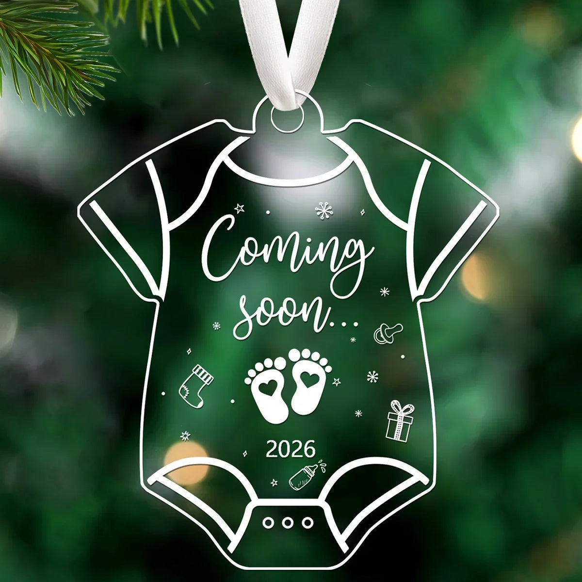 2026 Coming Soon Pregnancy Announcement Ornament, Acrylic Heart Hanging Christmas Tree Decoration, 1-Piece Keepsake - product view 3