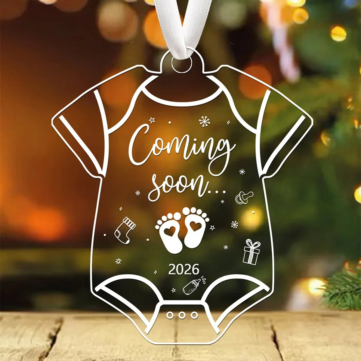 2026 Coming Soon Pregnancy Announcement Ornament, Acrylic Heart Hanging Christmas Tree Decoration, 1-Piece Keepsake - product view 5
