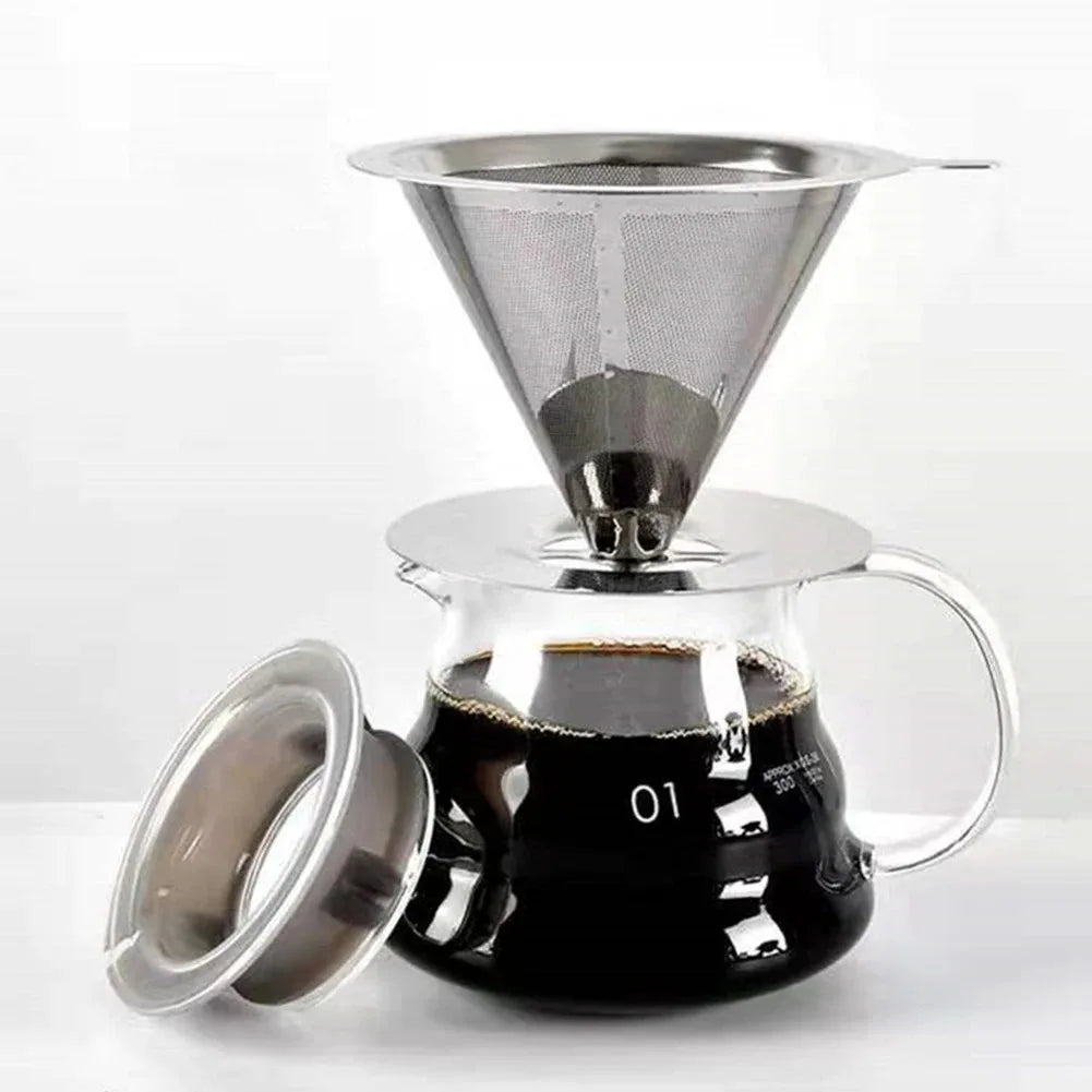 Reusable Coffee Filter Holder, Double-Layer Stainless Steel Fine Strainer with Insulated Handle and Base - product view 1