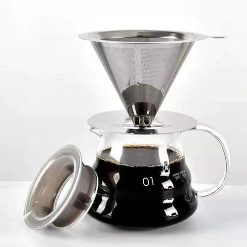 Reusable Coffee Filter Holder, Double-Layer Stainless Steel Fine Strainer with Insulated Handle and Base - product view 1