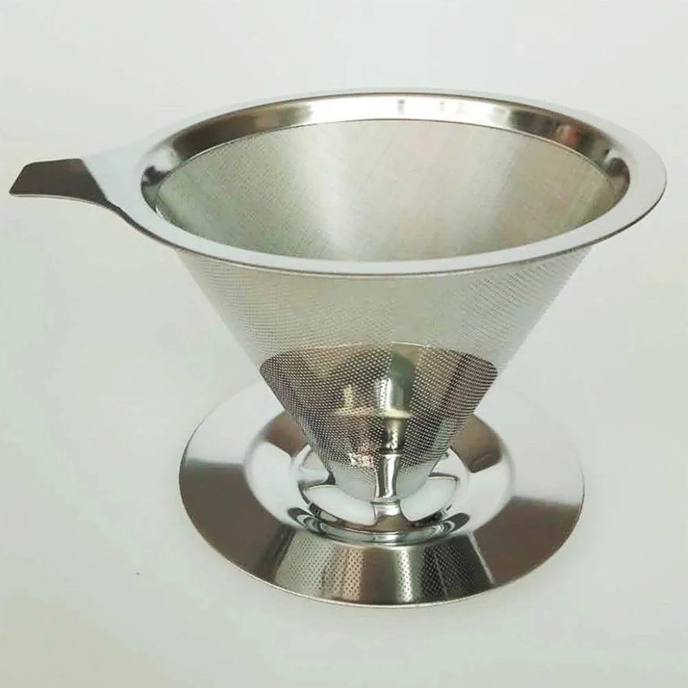 Reusable Coffee Filter Holder, Double-Layer Stainless Steel Fine Strainer with Insulated Handle and Base - product view 2
