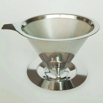 Reusable Coffee Filter Holder, Double-Layer Stainless Steel Fine Strainer with Insulated Handle and Base - product view 2