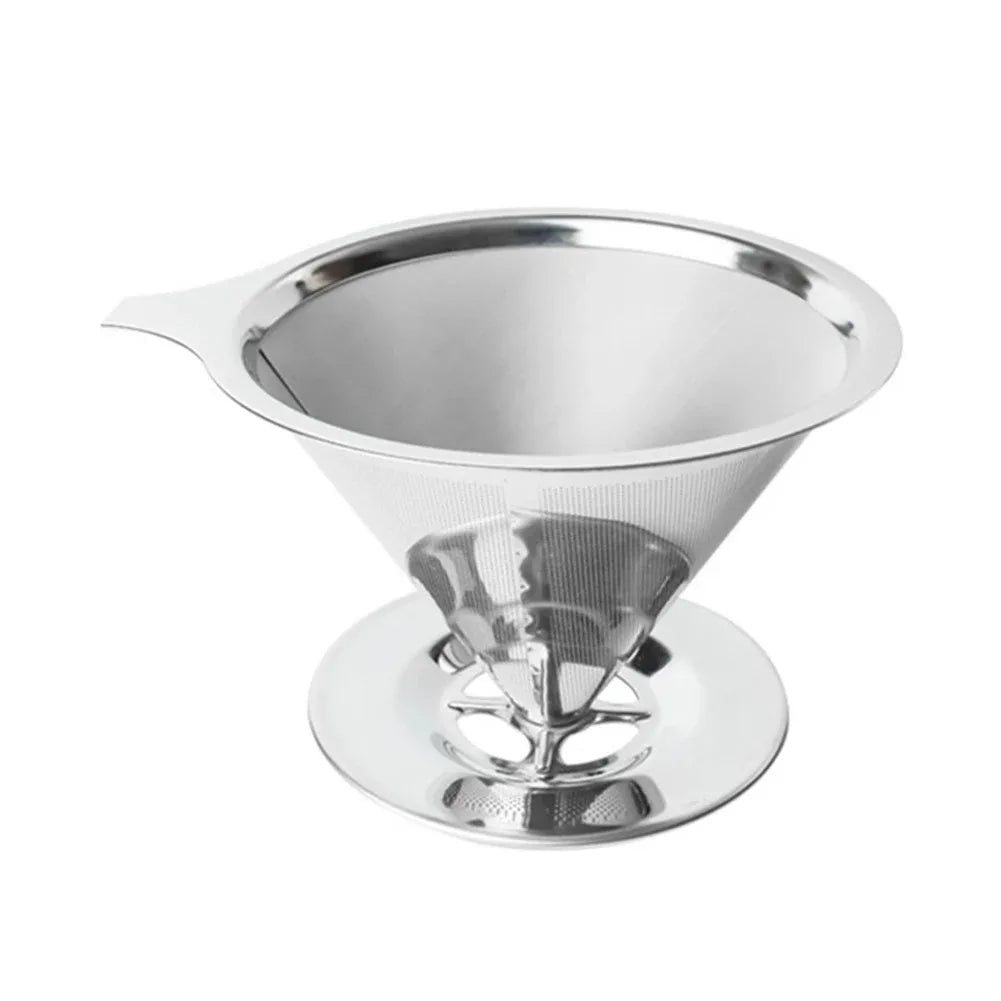 Reusable Coffee Filter Holder, Double-Layer Stainless Steel Fine Strainer with Insulated Handle and Base - product view 3