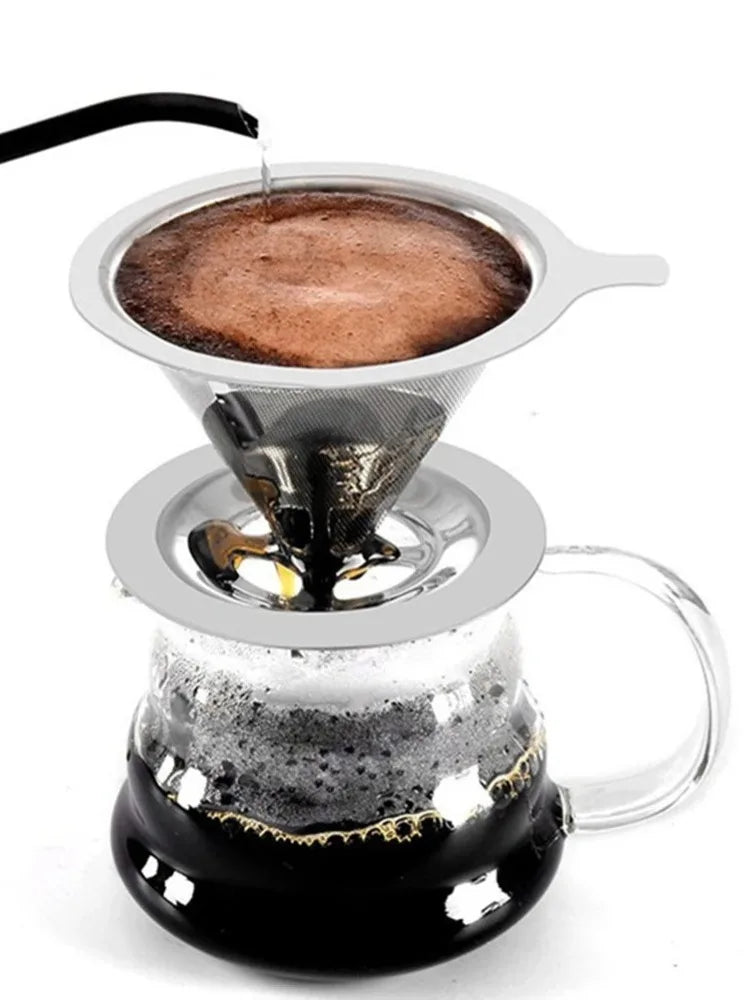 Reusable Coffee Filter Holder, Double-Layer Stainless Steel Fine Strainer with Insulated Handle and Base - product view 4