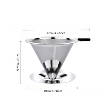 Reusable Coffee Filter Holder, Double-Layer Stainless Steel Fine Strainer with Insulated Handle and Base - product view 5