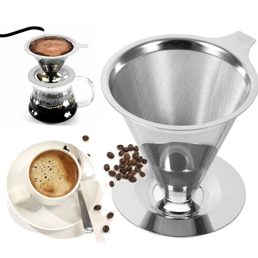 Reusable Coffee Filter Holder, Double-Layer Stainless Steel Fine Strainer with Insulated Handle and Base - product view 6