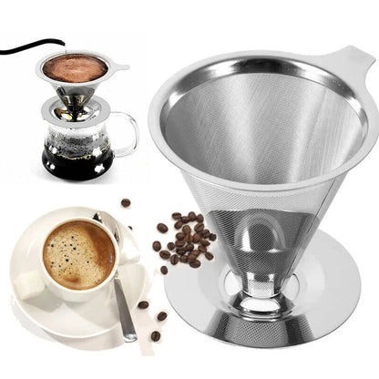 Reusable Coffee Filter Holder, Double-Layer Stainless Steel Fine Strainer with Insulated Handle and Base - product view 6