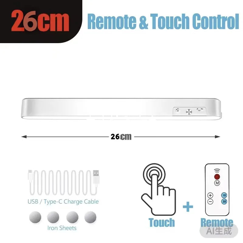 Rechargeable LED Reading Lamp, Touch & Remote Control, 3 Color Temperatures, Stepless Dimming, Magnetic USB Light Bar, 26–48cm - product view 2