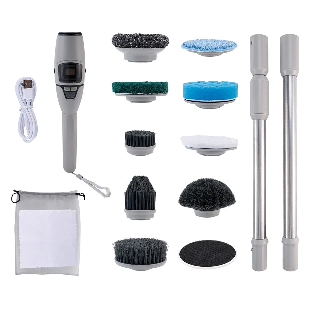 Electric Spin Scrubber, 10 Replaceable Brush Heads, 3 Speeds, 180° Adjustable Handle, USB-C Charging for Bathroom Cleaning - product view 1