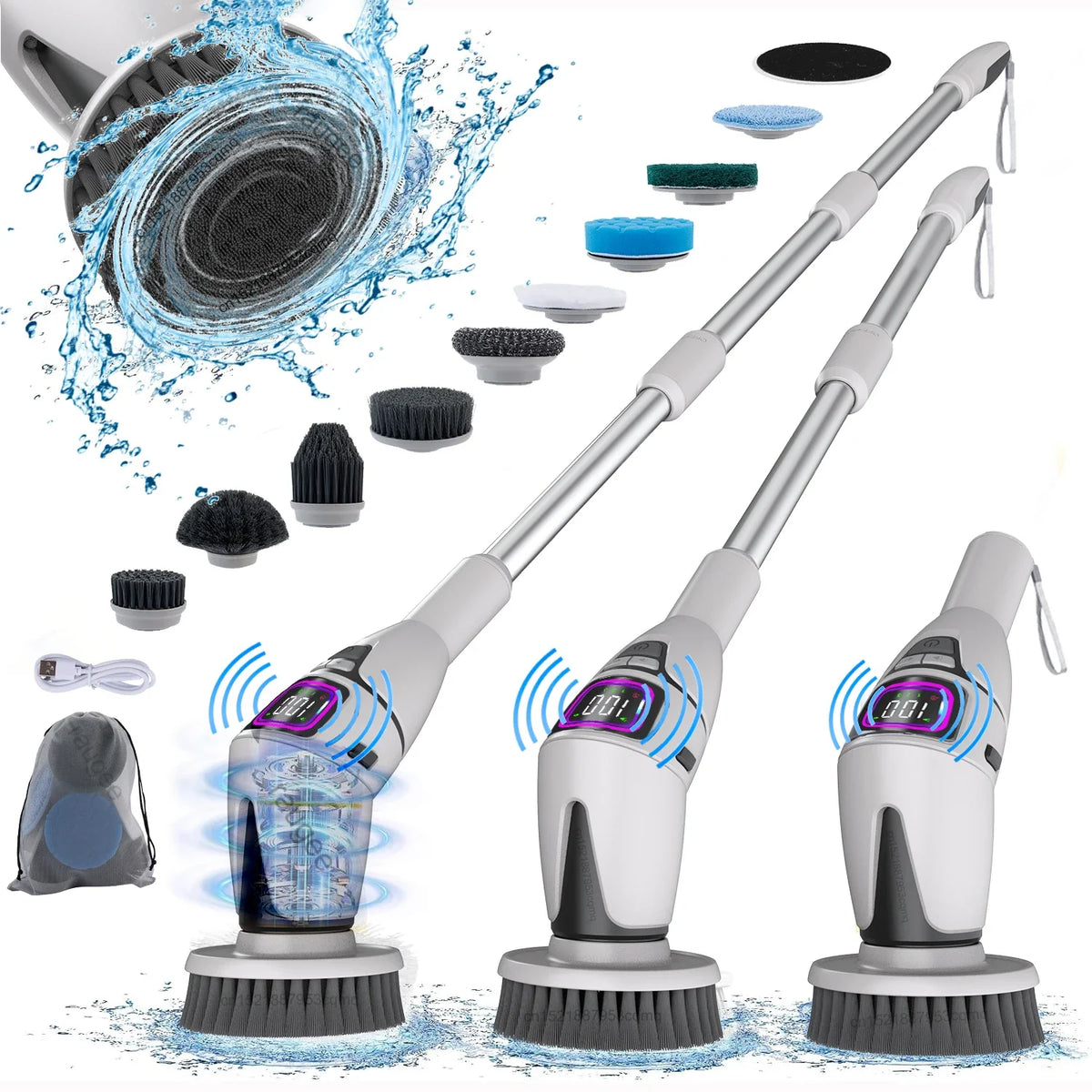 Electric Spin Scrubber, 10 Replaceable Brush Heads, 3 Speeds, 180° Adjustable Handle, USB-C Charging for Bathroom Cleaning - product view 2