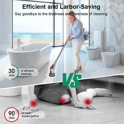 Electric Spin Scrubber, 10 Replaceable Brush Heads, 3 Speeds, 180° Adjustable Handle, USB-C Charging for Bathroom Cleaning - product view 4