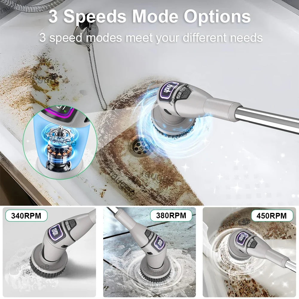 Electric Spin Scrubber, 10 Replaceable Brush Heads, 3 Speeds, 180° Adjustable Handle, USB-C Charging for Bathroom Cleaning - product view 5