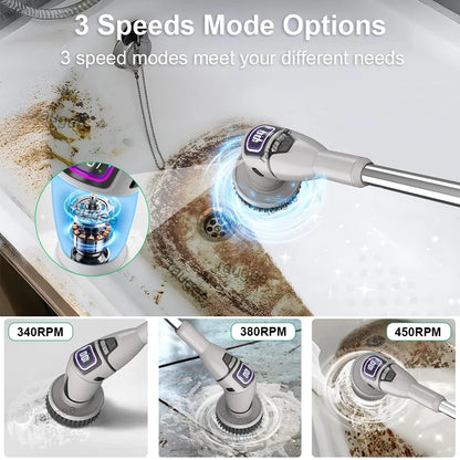 Electric Spin Scrubber, 10 Replaceable Brush Heads, 3 Speeds, 180° Adjustable Handle, USB-C Charging for Bathroom Cleaning - product view 5
