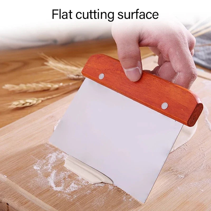 Stainless Steel Dough Scraper with Wooden Handle for Sourdough, Pastry Cutting, Cake Scraping and Baking Tasks - product view 3
