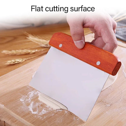 Stainless Steel Dough Scraper with Wooden Handle for Sourdough, Pastry Cutting, Cake Scraping and Baking Tasks - product view 3