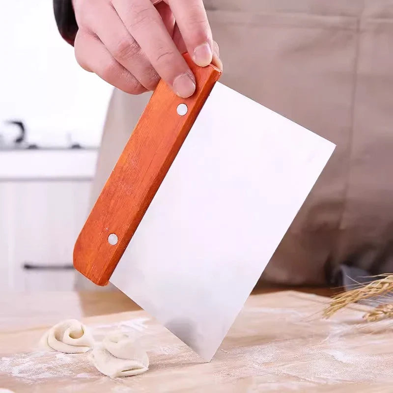 Stainless Steel Dough Scraper with Wooden Handle for Sourdough, Pastry Cutting, Cake Scraping and Baking Tasks - product view 4