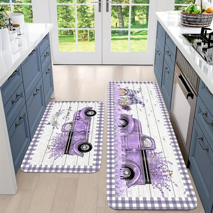 Anti-Fatigue Kitchen Mat, Printed Lavender Truck Gnome Design, Non-Slip Machine-Made Polyester Runner for Home and Indoor Floors - product view 4