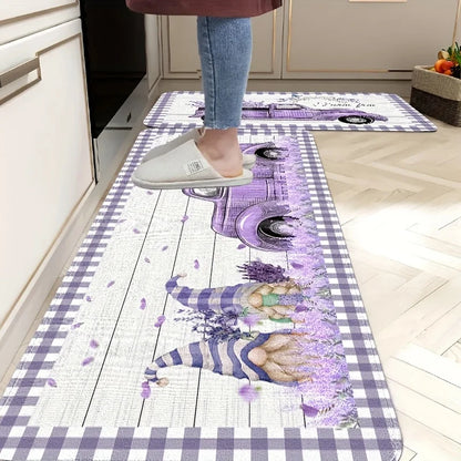 Anti-Fatigue Kitchen Mat, Printed Lavender Truck Gnome Design, Non-Slip Machine-Made Polyester Runner for Home and Indoor Floors - product view 6