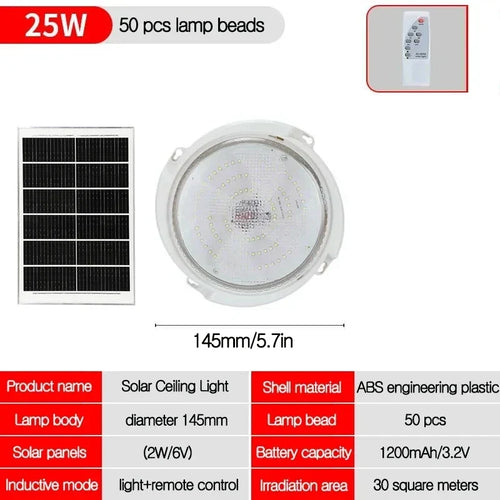 Solar Ceiling Light, Remote-Controlled LED Panel with 25W–100W Options for Indoor and Outdoor Emergency Lighting - product view 1