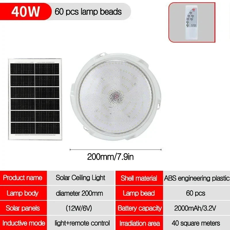 Solar Ceiling Light, Remote-Controlled LED Panel with 25W–100W Options for Indoor and Outdoor Emergency Lighting - product view 2