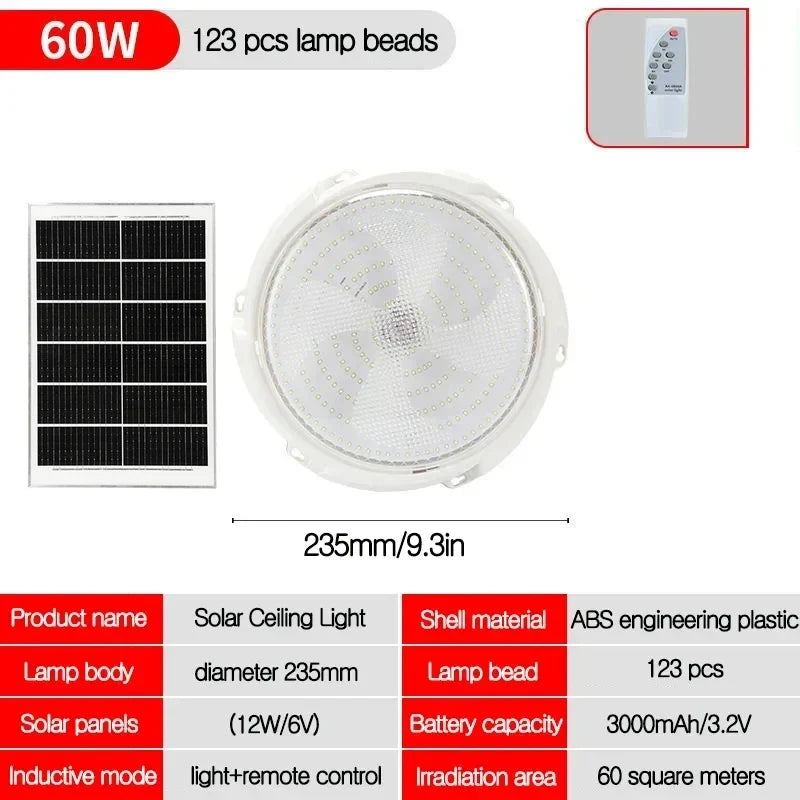 Solar Ceiling Light, Remote-Controlled LED Panel with 25W–100W Options for Indoor and Outdoor Emergency Lighting - product view 3