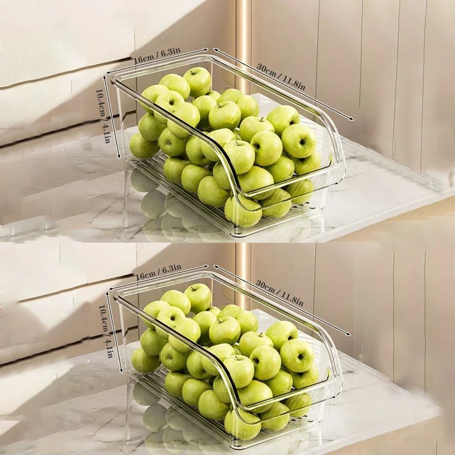 Clear Refrigerator Organizer Bin with Handle, Reusable Plastic Pantry Storage Box for Freezer, Cabinets and Kitchen - product view 3