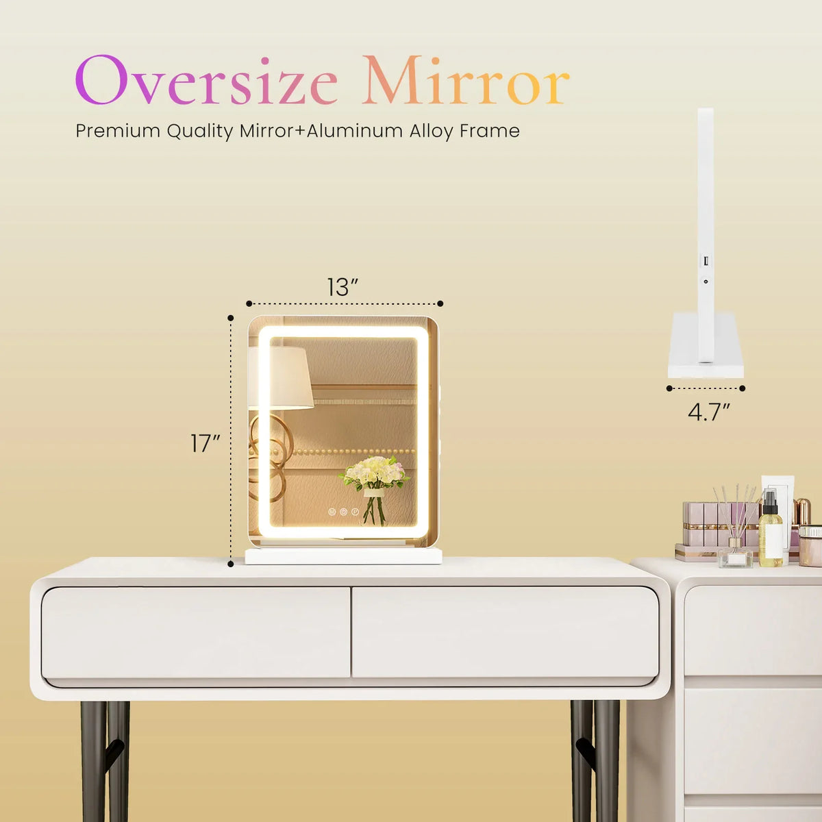 LED Bathroom Mirror with Dimmable 3-Color Lighting, Memory Function, USB Charging and Aluminum Frame - product view 1