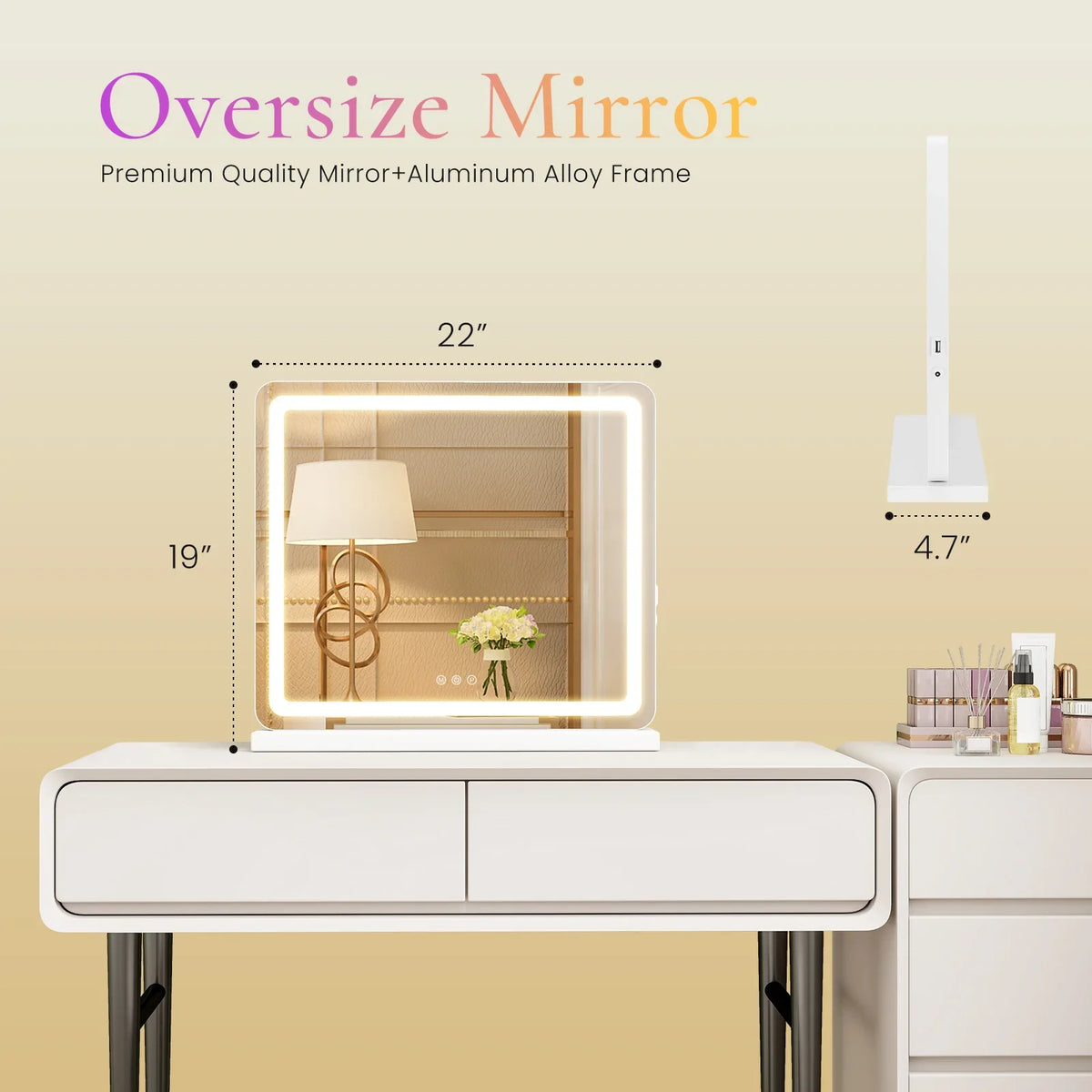 LED Bathroom Mirror with Dimmable 3-Color Lighting, Memory Function, USB Charging and Aluminum Frame - product view 3