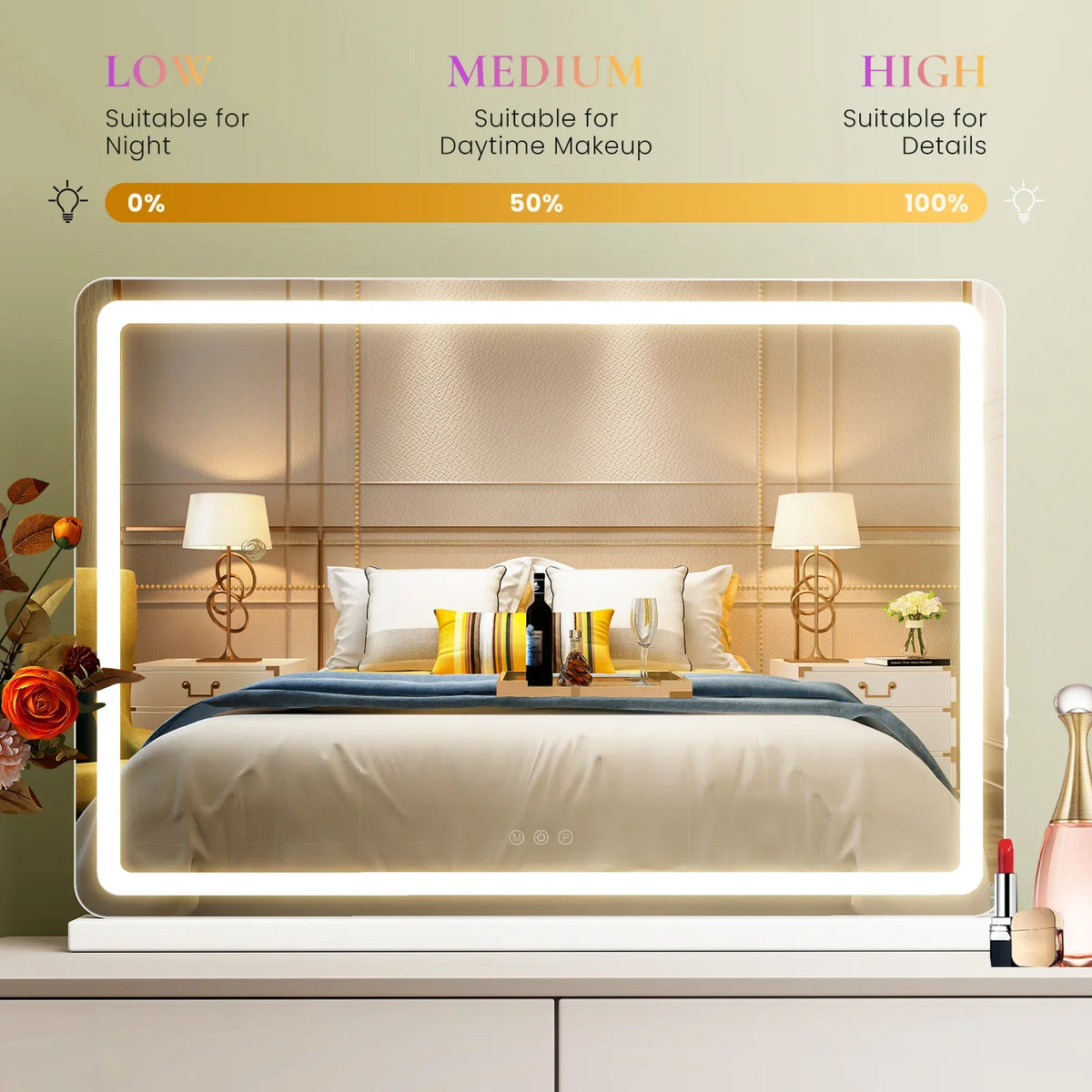 LED Bathroom Mirror with Dimmable 3-Color Lighting, Memory Function, USB Charging and Aluminum Frame - product view 5