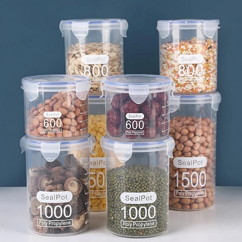 Airtight Kitchen Canister, PP Grain Storage Jar with Scale, 600ml–1500ml Sizes and 1–4 Piece Set Options - product view 2
