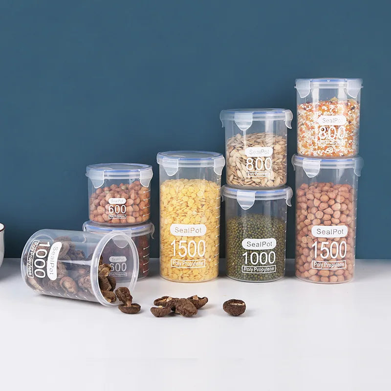 Airtight Kitchen Canister, PP Grain Storage Jar with Scale, 600ml–1500ml Sizes and 1–4 Piece Set Options - product view 3