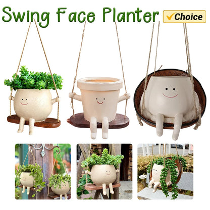 Hanging Balcony Planter, Resin Swing Face Flower Pot, Modern Wall Basket for Succulents, Indoor and Outdoor Garden Decor - product view 2