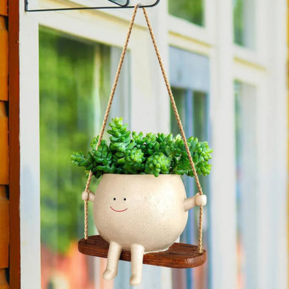 Hanging Balcony Planter, Resin Swing Face Flower Pot, Modern Wall Basket for Succulents, Indoor and Outdoor Garden Decor - product view 4