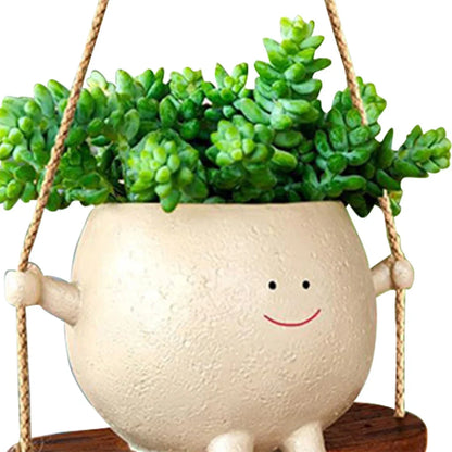 Hanging Balcony Planter, Resin Swing Face Flower Pot, Modern Wall Basket for Succulents, Indoor and Outdoor Garden Decor - product view 5