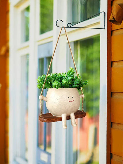 Hanging Balcony Planter, Resin Swing Face Flower Pot, Modern Wall Basket for Succulents, Indoor and Outdoor Garden Decor - product view 6