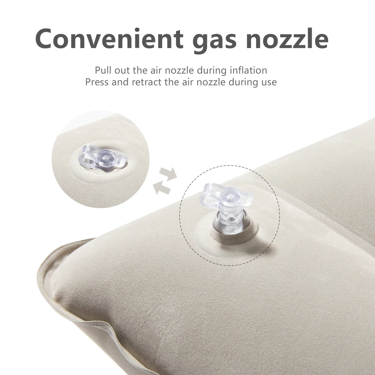 Inflatable Travel Pillow, Compressible Folding Neck Cushion, Flocking PVC, 44 × 27 × 6 cm for Camping and Hiking - product view 5