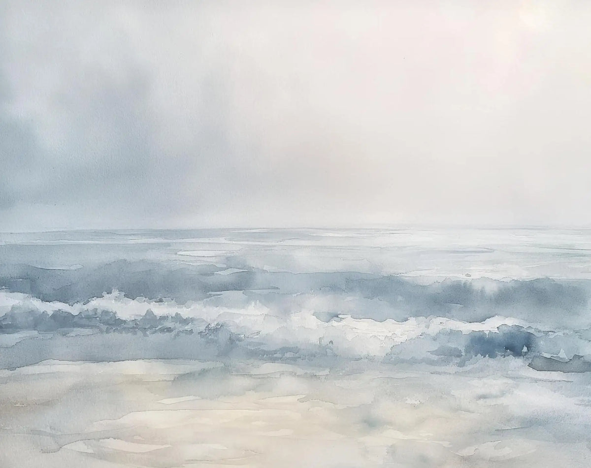Coastal Canvas Wall Art, Horizontal Rectangle Classic-Style Spray-Painted Print, Unframed Beach Landscape in Four Sizes - product view 6
