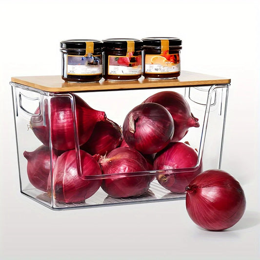 Stackable Pantry Bin, Reusable Acryl Storage with Ventilation Holes, Clear or Beige, for Onions, Potatoes, Fruits and Vegetables - product view 1