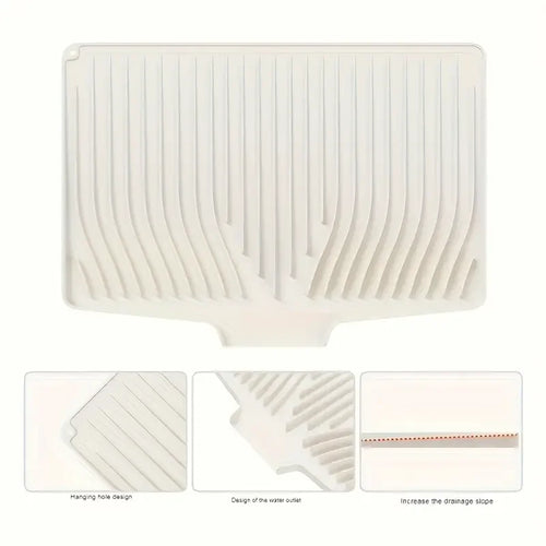 Angled Silicone Dish Drying Mat, Sloped Drainage, Heat Resistant Non-Slip Countertop Protector for Standard Sinks and Small Kitchens - product view 1