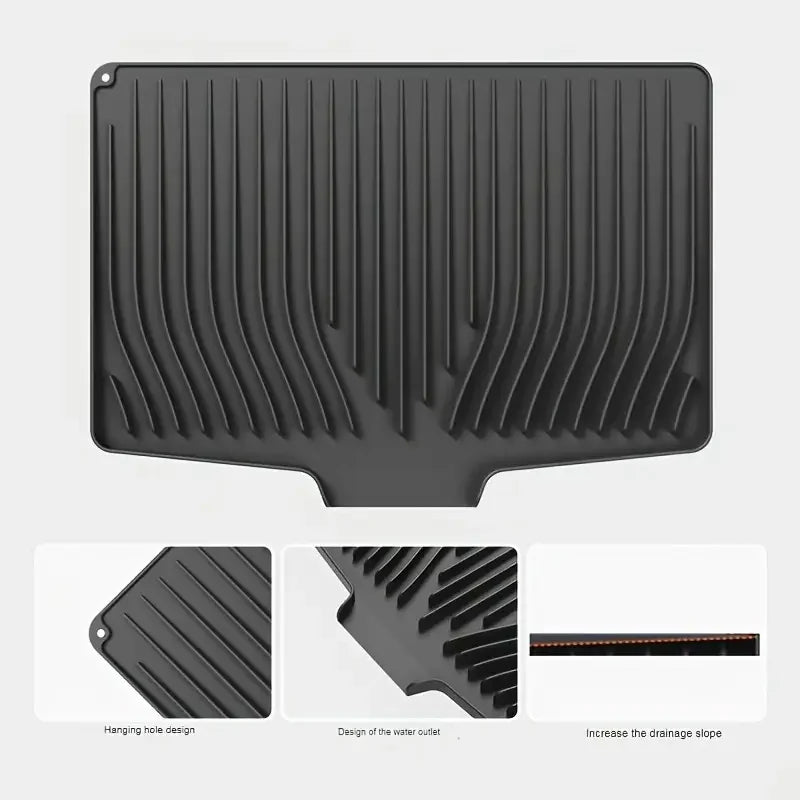 Angled Silicone Dish Drying Mat, Sloped Drainage, Heat Resistant Non-Slip Countertop Protector for Standard Sinks and Small Kitchens - product view 2
