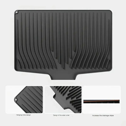 Angled Silicone Dish Drying Mat, Sloped Drainage, Heat Resistant Non-Slip Countertop Protector for Standard Sinks and Small Kitchens - product view 2
