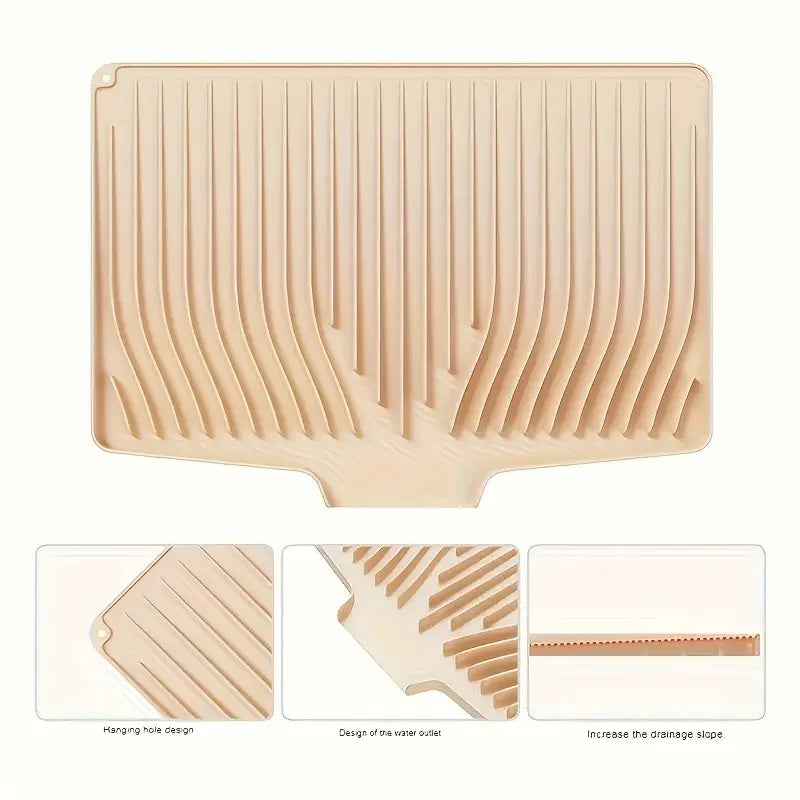 Angled Silicone Dish Drying Mat, Sloped Drainage, Heat Resistant Non-Slip Countertop Protector for Standard Sinks and Small Kitchens - product view 3